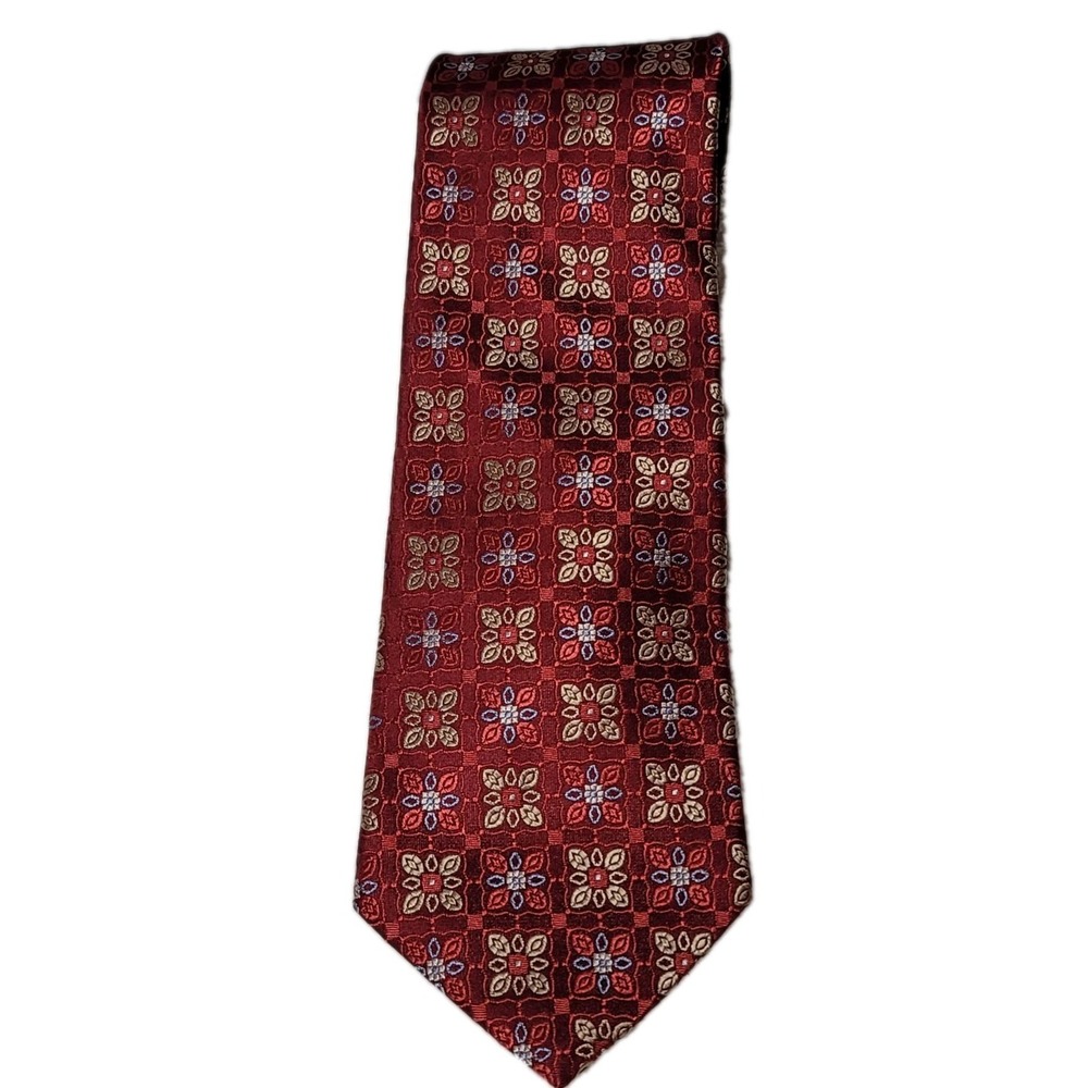 Nordstrom Mens Neck Tie Red Geometric 100% Silk Made In USA